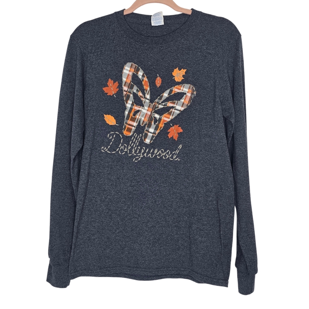Dollywood Heathered Blue Long Sleeve Tee With Butterfly